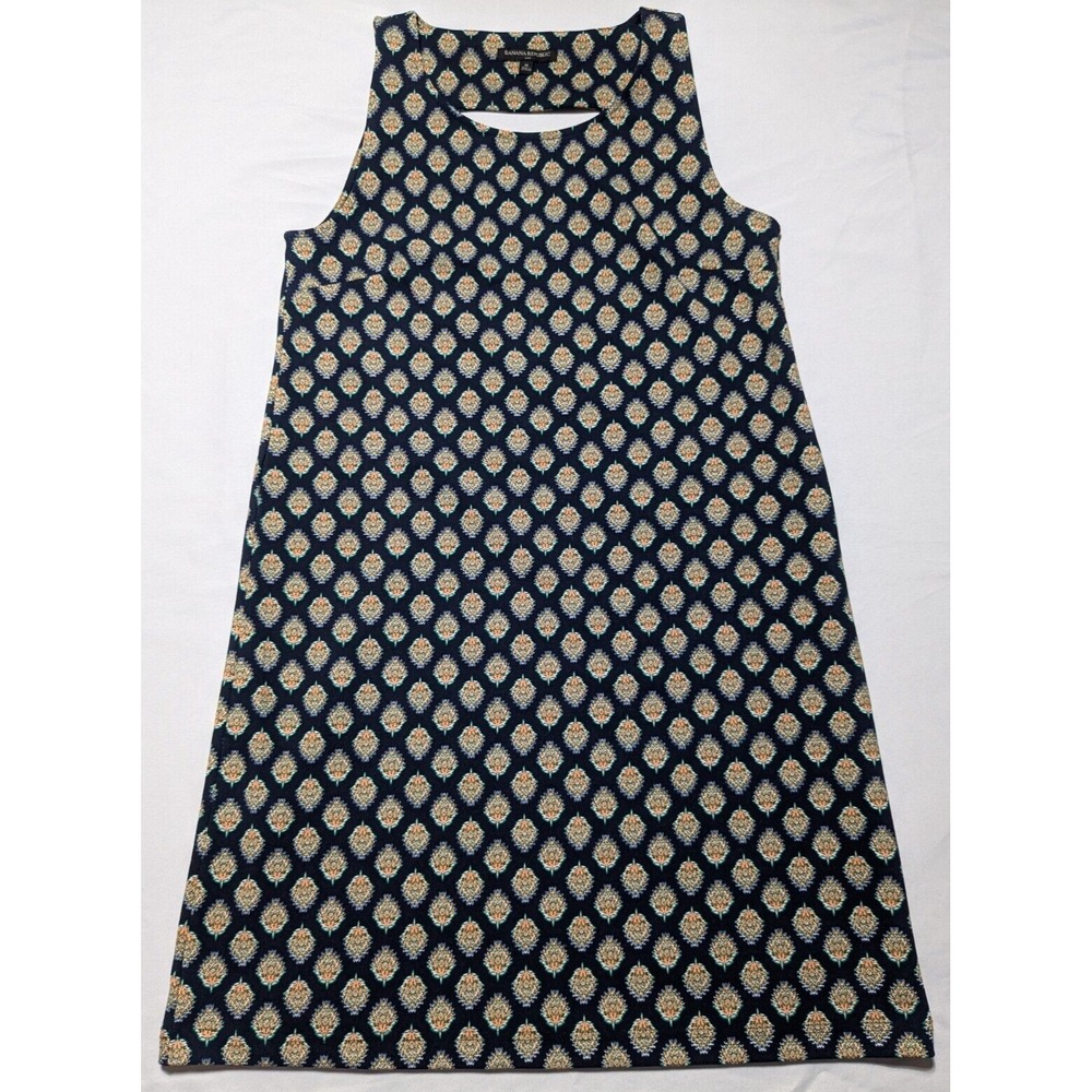 BANANA REPUBLIC Women Medium Blue Floral Geo Sleeveless Sheath Dress EUC